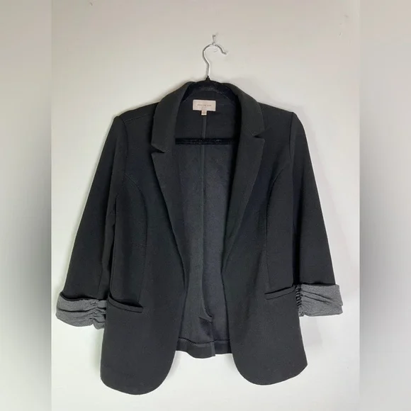 Skies Are Blue Black Blazer S Roll Sleeve Work Career Casual Jacket Office Corp - Picture 6 of 11